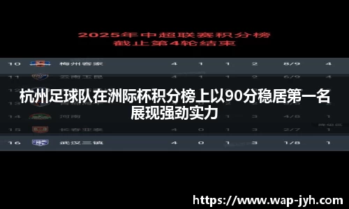 杭州足球队在洲际杯积分榜上以90分稳居第一名展现强劲实力